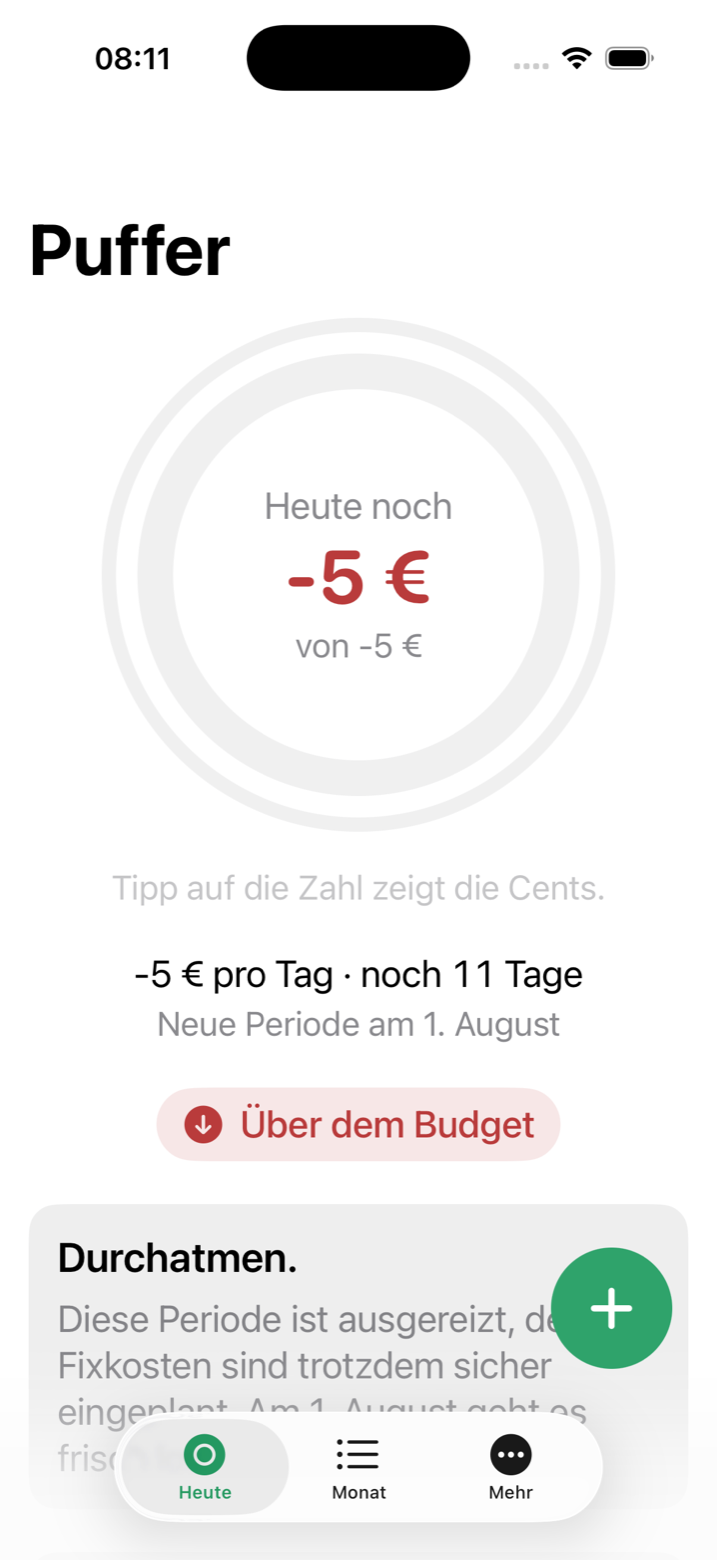 Heute-Screen bei größter Schriftstufe, alles skaliert